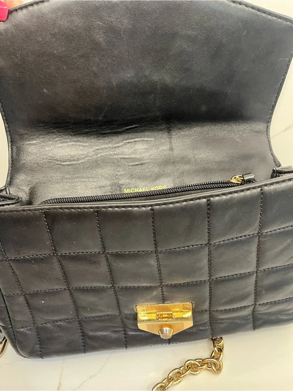 Michael Kors Soho Large Black Quilted Leather Shoulder Bag Gold Chain